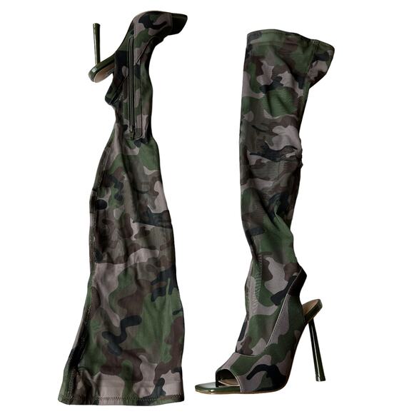 Steve Madden Boots Beverley Camouflage Mesh Green Over Knee Boot Women's Size 6 - Picture 3 of 11
